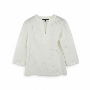 Lafayette 148 Ivory Cotton Eyelet Embroidered Blouse Three Quarter Sleeve Size 8